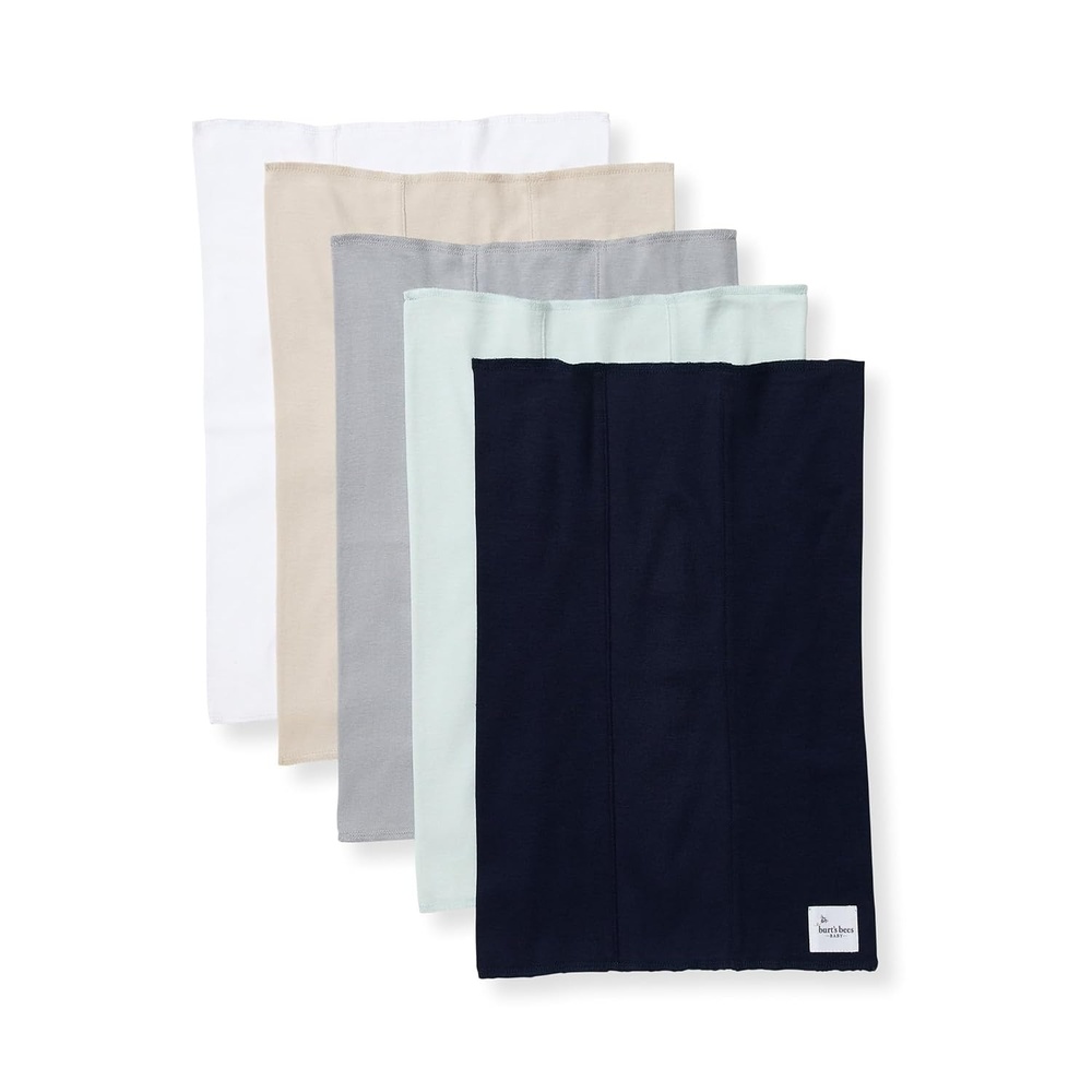image:imageBurts Bees Baby Burp Cloths 100 Organic Cotton Extra Absorbent Soft Fabric Large Drool Cloths 17 x 1175 in 5PackMidnight