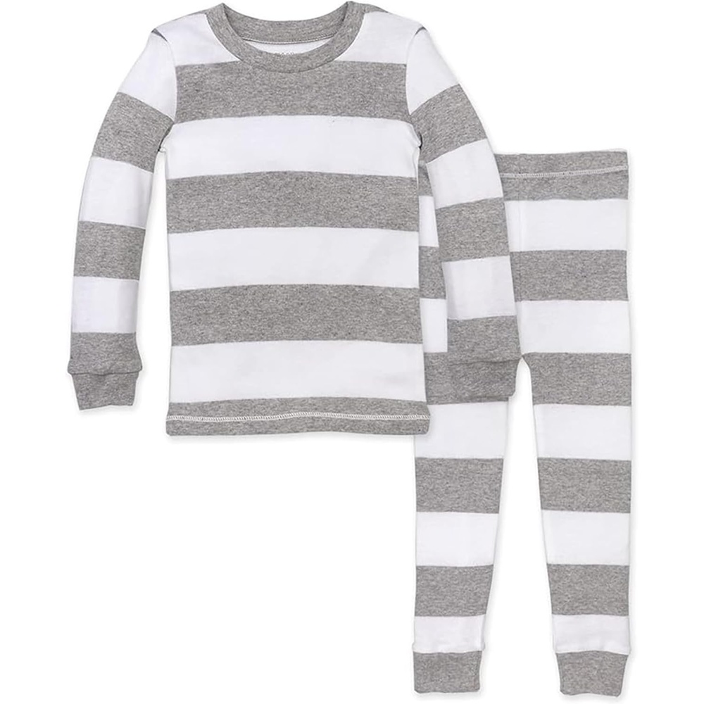 image:imageBurts Bees Baby Organic Cotton Pajamas for Boys 100 Cotton Pajama Set for Toddlers and Kids Soft and Stretchable FabricHeather Grey Rugby Stripe