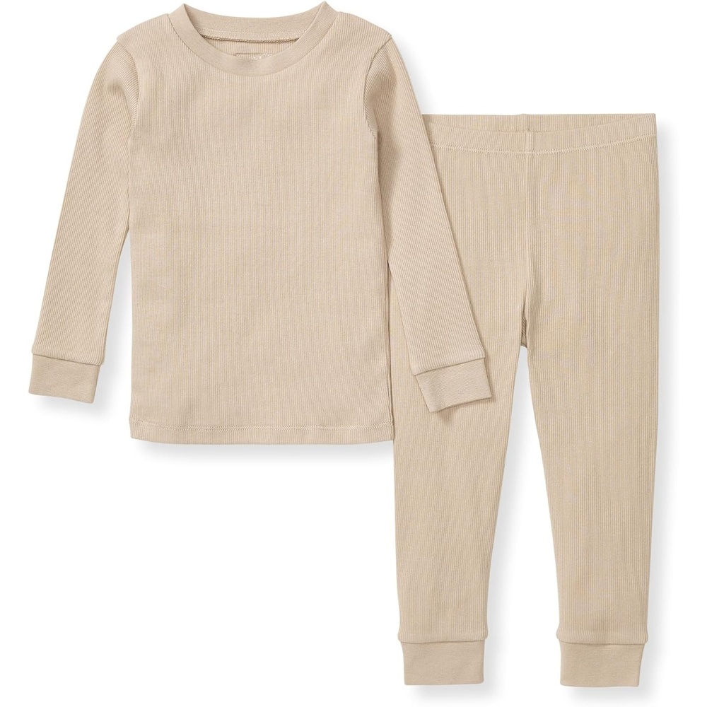 image:imageBurts Bees Baby Organic Cotton Pajamas for Boys 100 Cotton Pajama Set for Toddlers and Kids Soft and Stretchable FabricNeutral Solid Rib