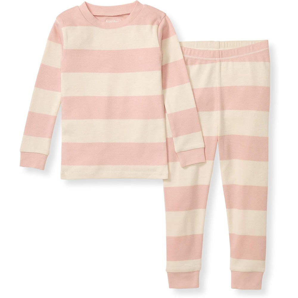 image:imageBurts Bees Baby Organic Cotton Pajamas for Girls100 Cotton Pajama SetPink Sand Rugby Stripe