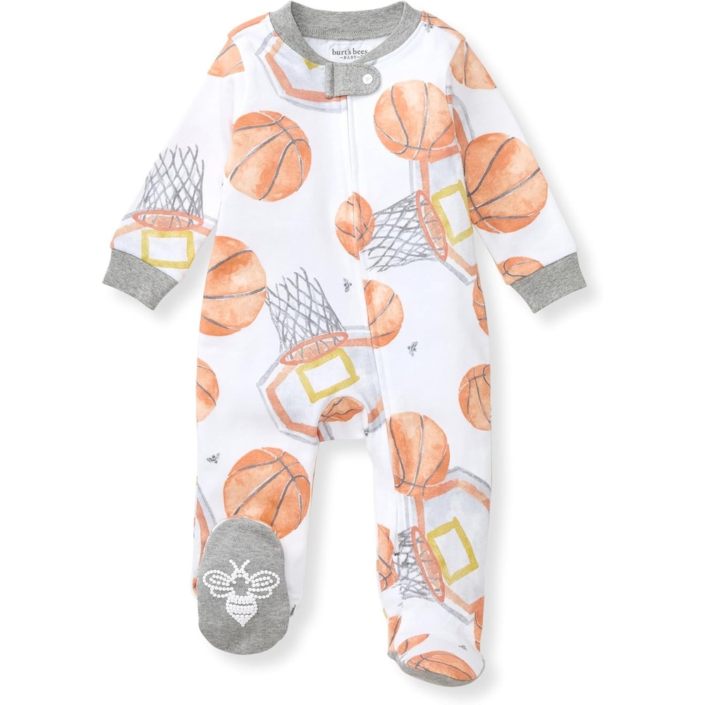 image:imageBurts Bees Baby Organic Cotton Sleep and Play Footed Pajamas for BoysBasketball