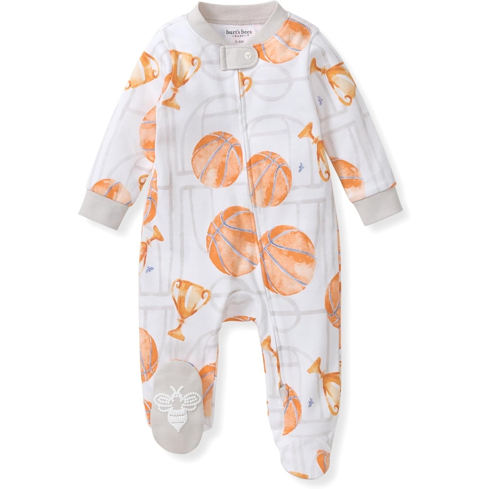 image:imageBurts Bees Baby Organic Cotton Sleep and Play Footed Pajamas for BoysBasketball Court 1pack
