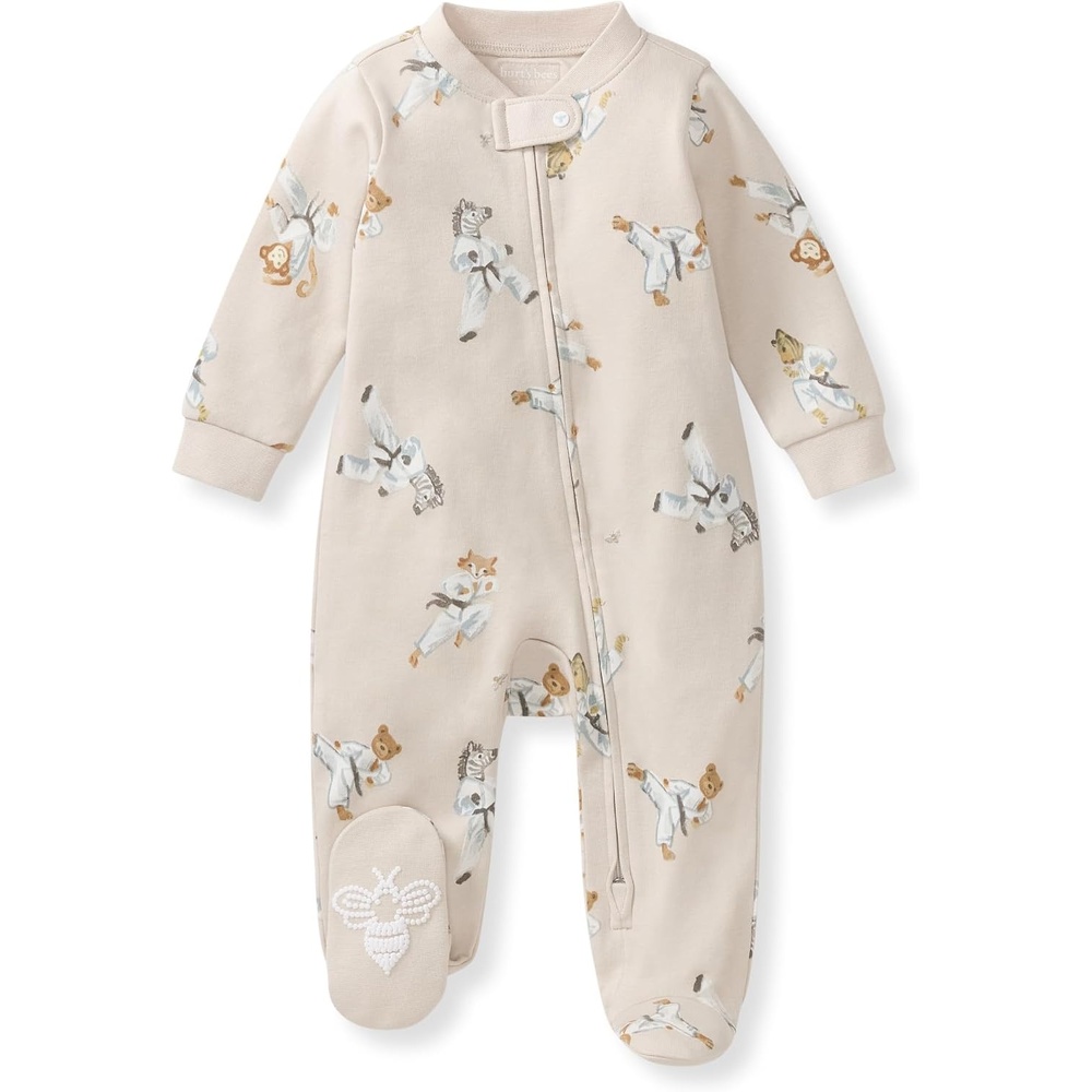 image:imageBurts Bees Baby Organic Cotton Sleep and Play Footed Pajamas for BoysKarate Creatures