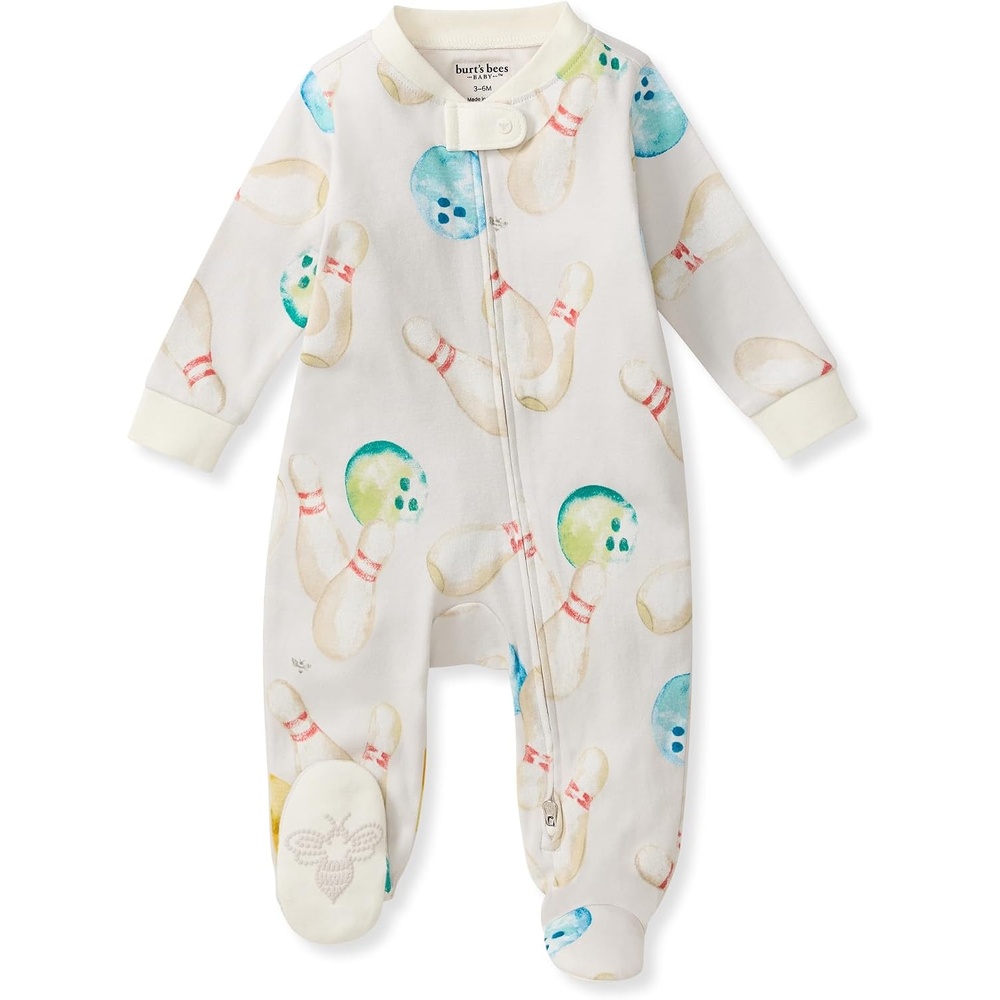 image:imageBurts Bees Baby Organic Cotton Sleep and Play Footed Pajamas for BoysLets Go Bowling