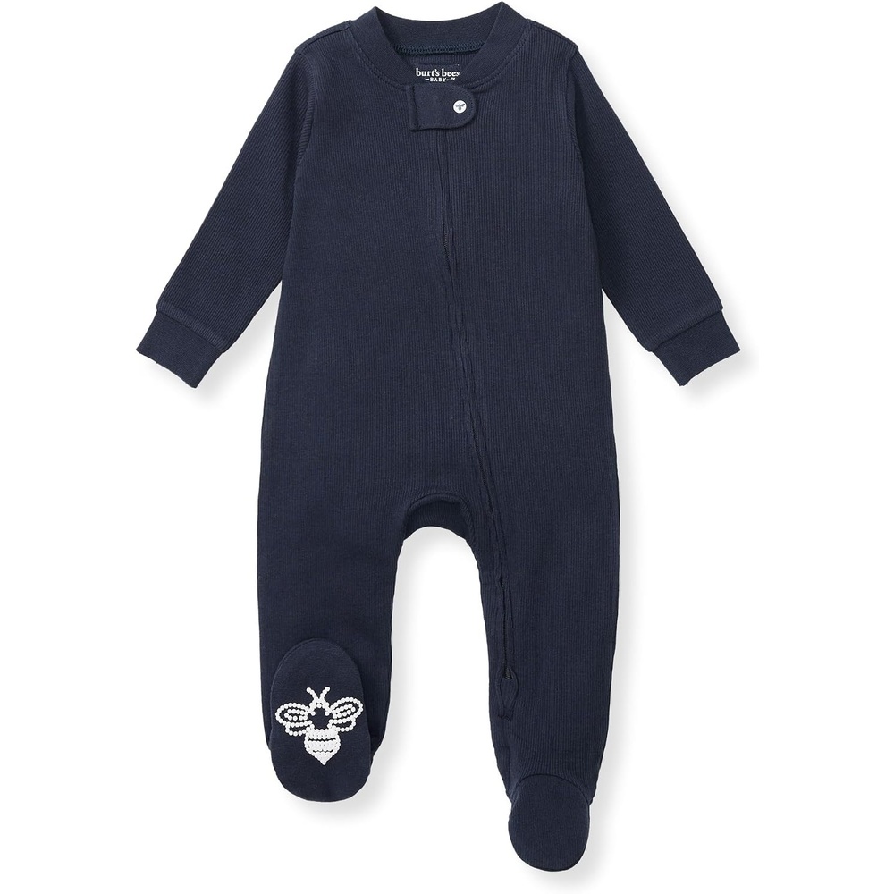 image:imageBurts Bees Baby Organic Cotton Sleep and Play Footed Pajamas for BoysMidnight Solid Rib