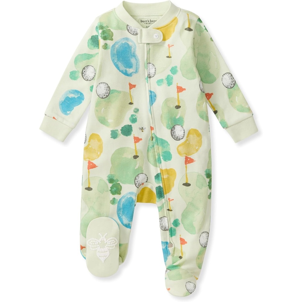 image:imageBurts Bees Baby Organic Cotton Sleep and Play Footed Pajamas for BoysThe Green