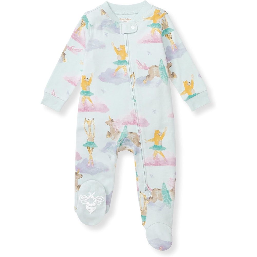 image:imageBurts Bees Baby Organic Cotton Sleep and Play Footed Pajamas for Girls Zipper PJ Newborn Sleeper with NonSlip Bee GripsDream Ballet