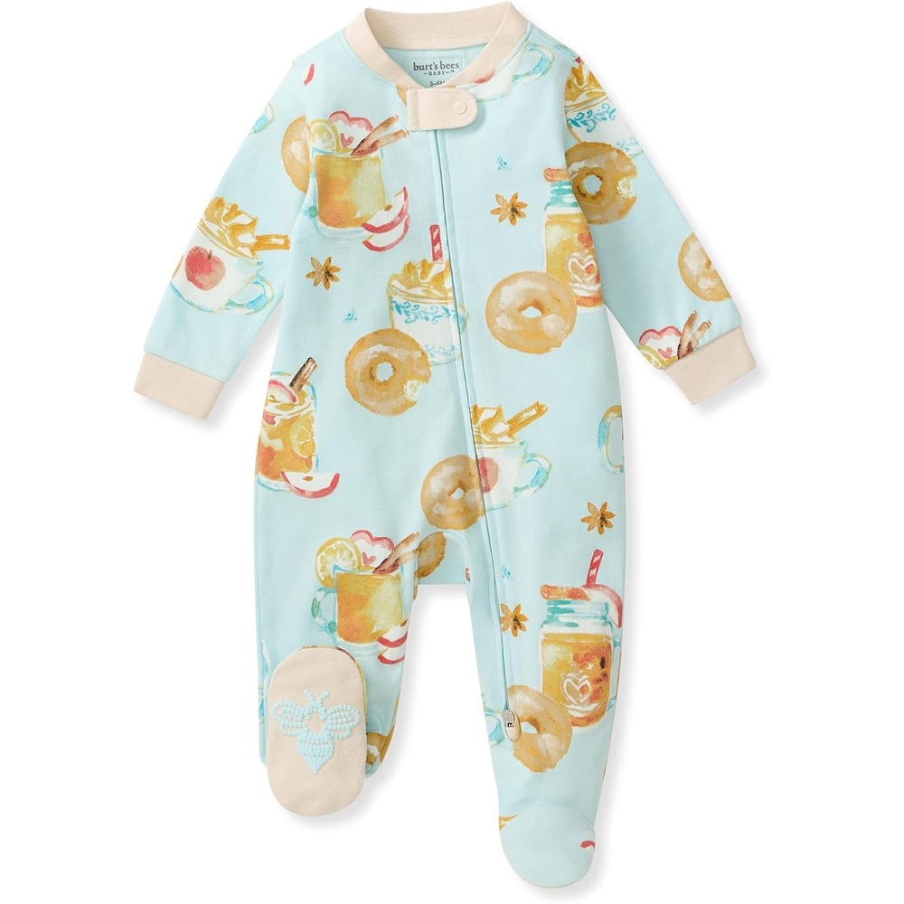 image:imageBurts Bees Baby Organic Cotton Sleep and Play Footed Pajamas for Girls Zipper PJ Newborn Sleeper with NonSlip Bee GripsHot Apple Cider 1pack