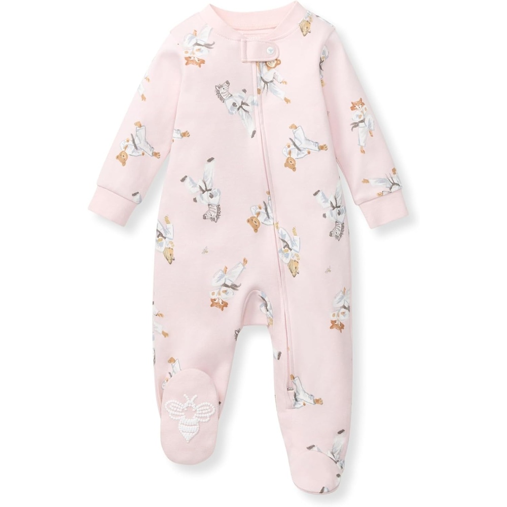 image:imageBurts Bees Baby Organic Cotton Sleep and Play Footed Pajamas for Girls Zipper PJ Newborn Sleeper with NonSlip Bee GripsKarate Creatures