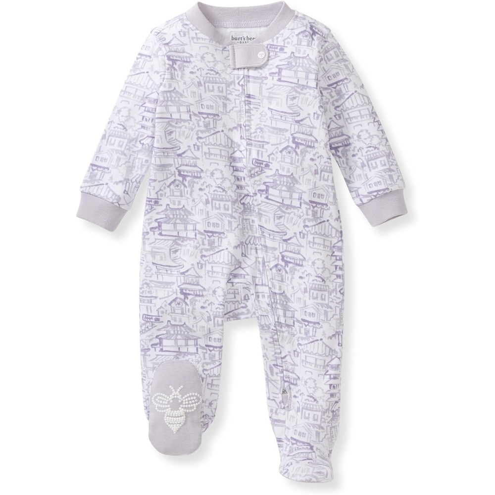 image:imageBurts Bees Baby Organic Cotton Sleep and Play Footed Pajamas for Girls Zipper PJ Newborn Sleeper with NonSlip Bee GripsKyoto