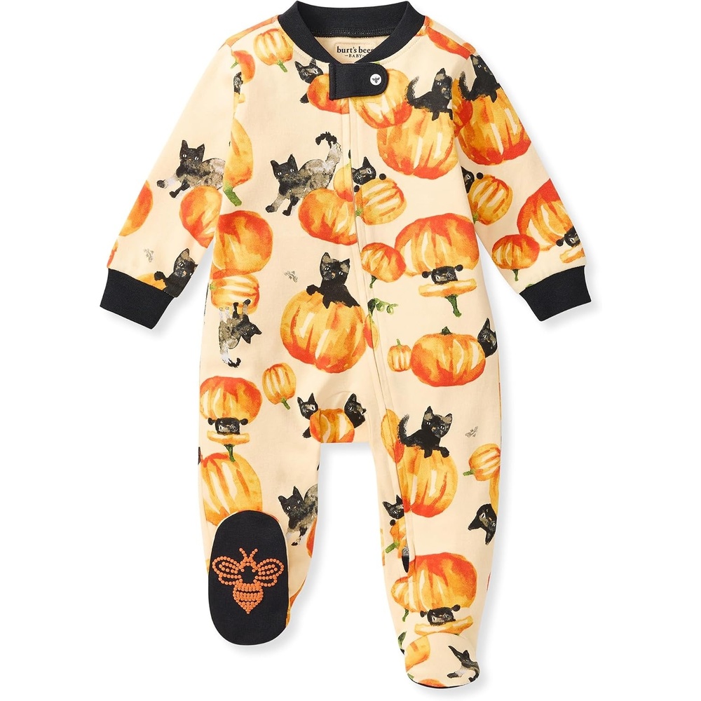 image:imageBurts Bees Baby Organic Cotton Sleep and Play Footed Pajamas for Girls Zipper PJ Newborn Sleeper with NonSlip Bee GripsSneaky Cats 1pack