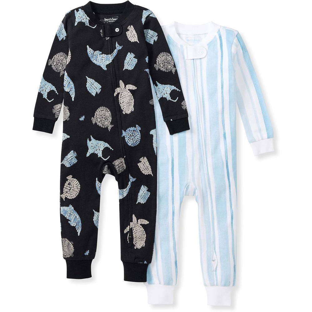 image:imageBurts Bees Baby Unisex Footless Sleeper Pajama 100 Organic Cotton SnugFit 1Piece ZipUp Jumpsuit for ToddlersMosaic Sea Animals
