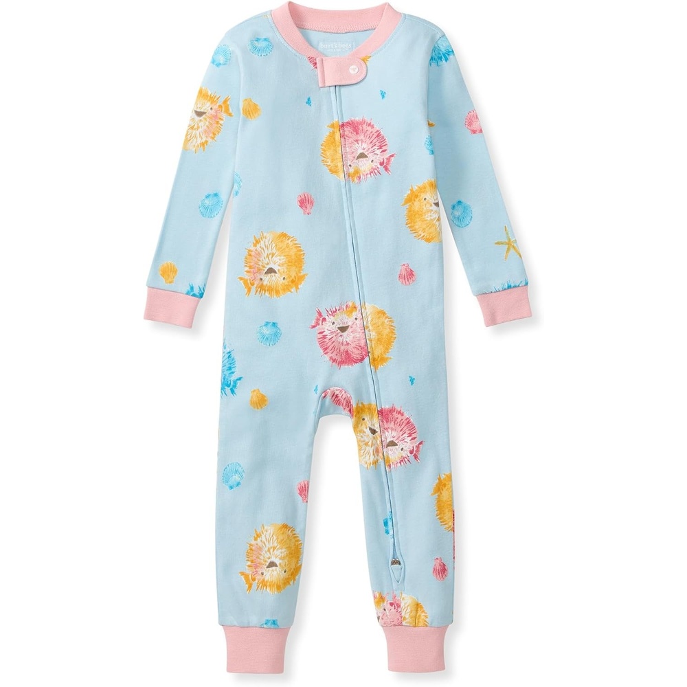 image:imageBurts Bees Baby Unisex Footless Sleeper Pajama 100 Organic Cotton SnugFit 1Piece ZipUp Jumpsuit for ToddlersPuffer Fish