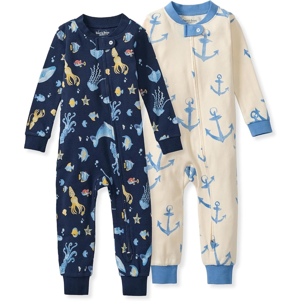 image:imageBurts Bees Baby Unisex Footless Sleeper Pajama 100 Organic Cotton SnugFit 1Piece ZipUp Jumpsuit for ToddlersUnder the Sea Anchors