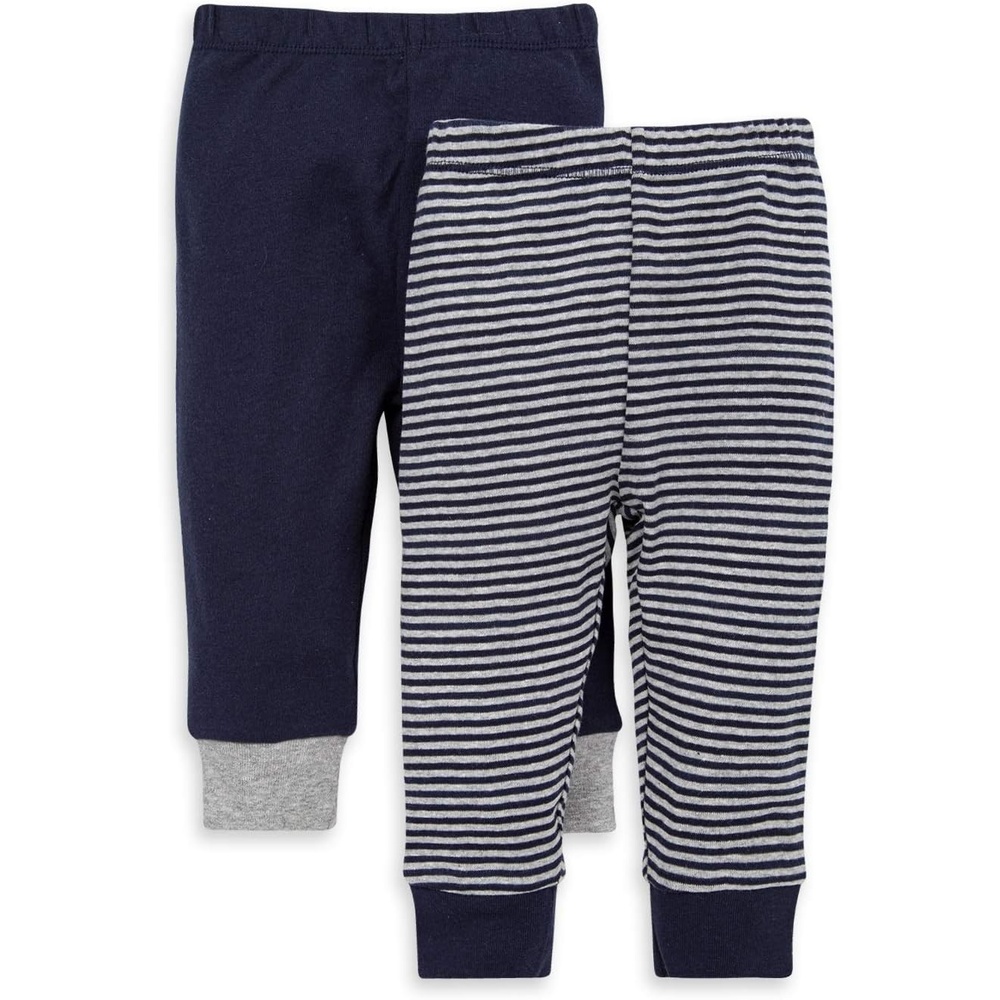image:imageBurts Bees Baby Unisex Knit Pants Baby Quilted Sweatpants 100 Organic Cotton Infant BottomsNavy SolidStripes 2pk
