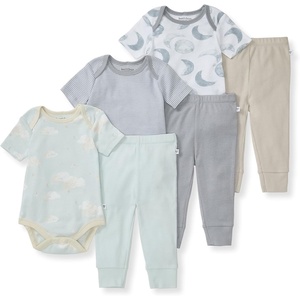 Burt Bees – 6Pk Baby Girl Organic Cotton Bodysuit & Pant Set, Ranunculus(Blue 6-piece Set)