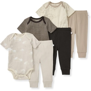 Burt Bees – 6Pk Baby Girl Organic Cotton Bodysuit & Pant Set, Ranunculus(Tan 6-piece Set)