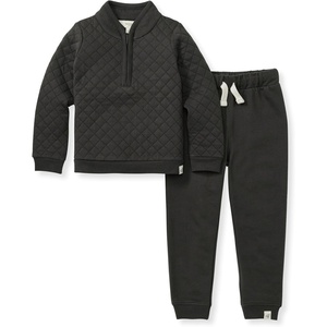 Burt’s Bees Baby Boys Shirt and Pant Set, Long Sleeve Top & Bottom Outfit Bundle, 100% Organic Cotton(Ash Quilted Set)