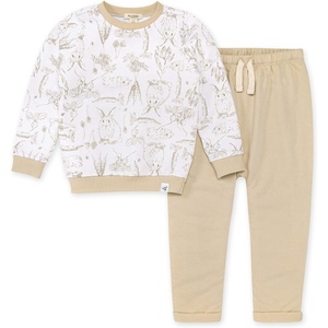 Burt’s Bees Baby Boys Shirt and Pant Set, Long Sleeve Top & Bottom Outfit Bundle, 100% Organic Cotton(Bunny Toile Harem Pant)
