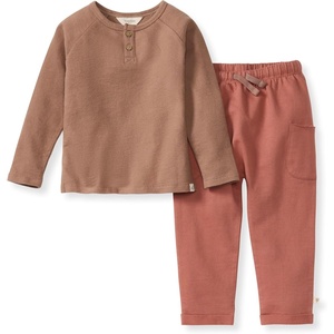 Burt’s Bees Baby Boys Shirt and Pant Set, Long Sleeve Top & Bottom Outfit Bundle, 100% Organic Cotton(Ginger Textured Knit)