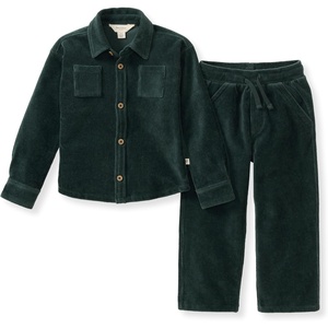 Burt’s Bees Baby Boys Shirt and Pant Set, Long Sleeve Top & Bottom Outfit Bundle, 100% Organic Cotton(Green Corduroy)
