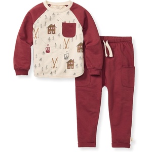 Burt’s Bees Baby Boys Shirt and Pant Set, Long Sleeve Top & Bottom Outfit Bundle, 100% Organic Cotton(Holiday in the Alps)