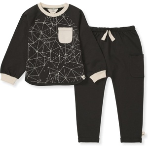 Burt’s Bees Baby Boys Shirt and Pant Set, Long Sleeve Top & Bottom Outfit Bundle, 100% Organic Cotton(Look Up)