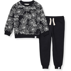 Burt’s Bees Baby Boys Shirt and Pant Set, Long Sleeve Top & Bottom Outfit Bundle, 100% Organic Cotton(Spiderwebs)