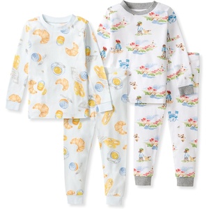 Burt’s Bees Baby Organic Cotton Pajamas for Boys, 100% Cotton Pajama Set for Toddlers and Kids, Soft and Stretchable Fabric(French Breakfast & Village 2-pack)
