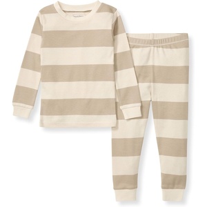 Burt’s Bees Baby Organic Cotton Pajamas for Boys, 100% Cotton Pajama Set for Toddlers and Kids, Soft and Stretchable Fabric(Oat Rugby Stripe)