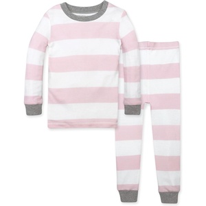 Burt’s Bees Baby Organic Cotton Pajamas for Girls,100% Cotton Pajama Set(Blossom Rugby Stripe)