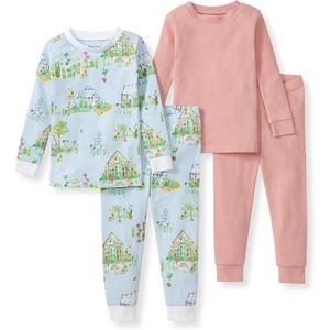 Burt’s Bees Baby Organic Cotton Pajamas for Girls,100% Cotton Pajama Set(Green Houses)