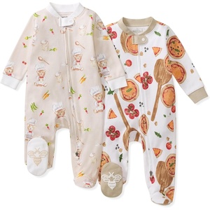Burt’s Bees Baby Organic Cotton Sleep and Play Footed Pajamas for Boys(Chef Bears & Pizza 2-pack)