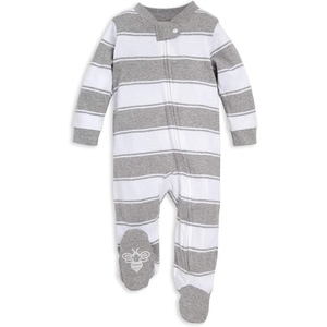 Burt’s Bees Baby Organic Cotton Sleep and Play Footed Pajamas for Boys(Heather Grey Stripes)