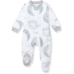Burt’s Bees Baby Organic Cotton Sleep and Play Footed Pajamas for Boys(Hello Moon Light Blue)