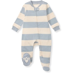 Burt’s Bees Baby Organic Cotton Sleep and Play Footed Pajamas for Boys(Quarry Blue Rugby Stripe)