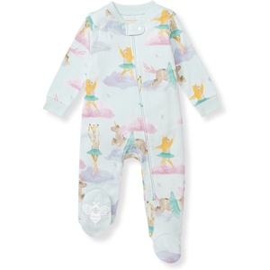 Burt’s Bees Baby Organic Cotton Sleep and Play Footed Pajamas for Girls, Zipper PJ Newborn Sleeper with Non-Slip Bee Grips(Dream Ballet)