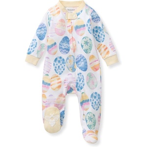Burt’s Bees Baby Organic Cotton Sleep and Play Footed Pajamas for Girls, Zipper PJ Newborn Sleeper with Non-Slip Bee Grips(Easter Eggs)