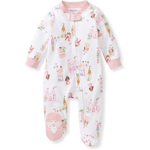 Burt’s Bees Baby Organic Cotton Sleep and Play Footed Pajamas for Girls, Zipper PJ Newborn Sleeper with Non-Slip Bee Grips(Fairytale Castle)