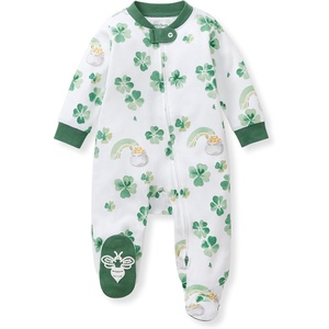 Burt’s Bees Baby Organic Cotton Sleep and Play Footed Pajamas for Girls, Zipper PJ Newborn Sleeper with Non-Slip Bee Grips(Happy Go Lucky)