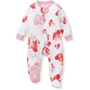 Burt’s Bees Baby Organic Cotton Sleep and Play Footed Pajamas for Girls, Zipper PJ Newborn Sleeper with Non-Slip Bee Grips(I Heart You)