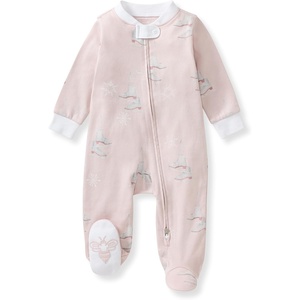 Burt’s Bees Baby Organic Cotton Sleep and Play Footed Pajamas for Girls, Zipper PJ Newborn Sleeper with Non-Slip Bee Grips(Ice Skates)