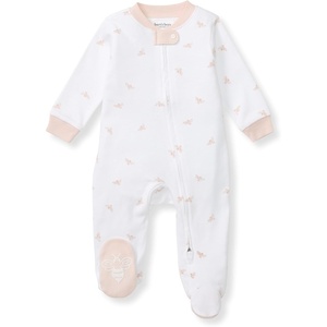 Burt’s Bees Baby Organic Cotton Sleep and Play Footed Pajamas for Girls, Zipper PJ Newborn Sleeper with Non-Slip Bee Grips(Pink Golden Bee)