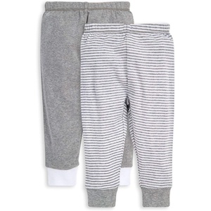 Burt’s Bees Baby Unisex Knit Pants, Baby Quilted Sweatpants, 100% Organic Cotton Infant Bottoms(Grey Solid/Stripes 2-pk)