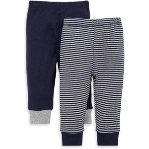 Burt’s Bees Baby Unisex Knit Pants, Baby Quilted Sweatpants, 100% Organic Cotton Infant Bottoms(Navy Solid/Stripes 2-pk)