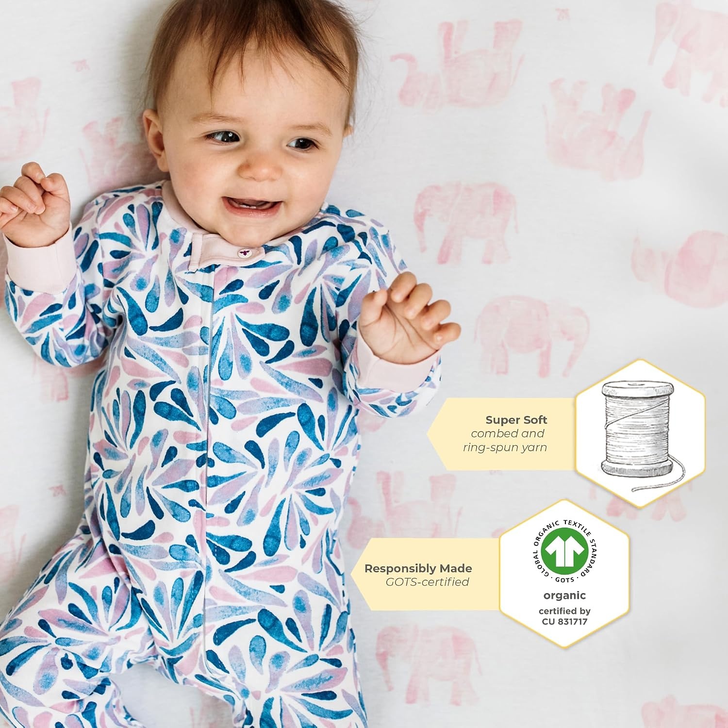 image:imageBurts Bees Baby Fitted Crib Sheet Girls Boys amp Unisex 100 Organic Cotton Crib Sheet for Standard Crib amp Toddler MattressesBlossom Elephants