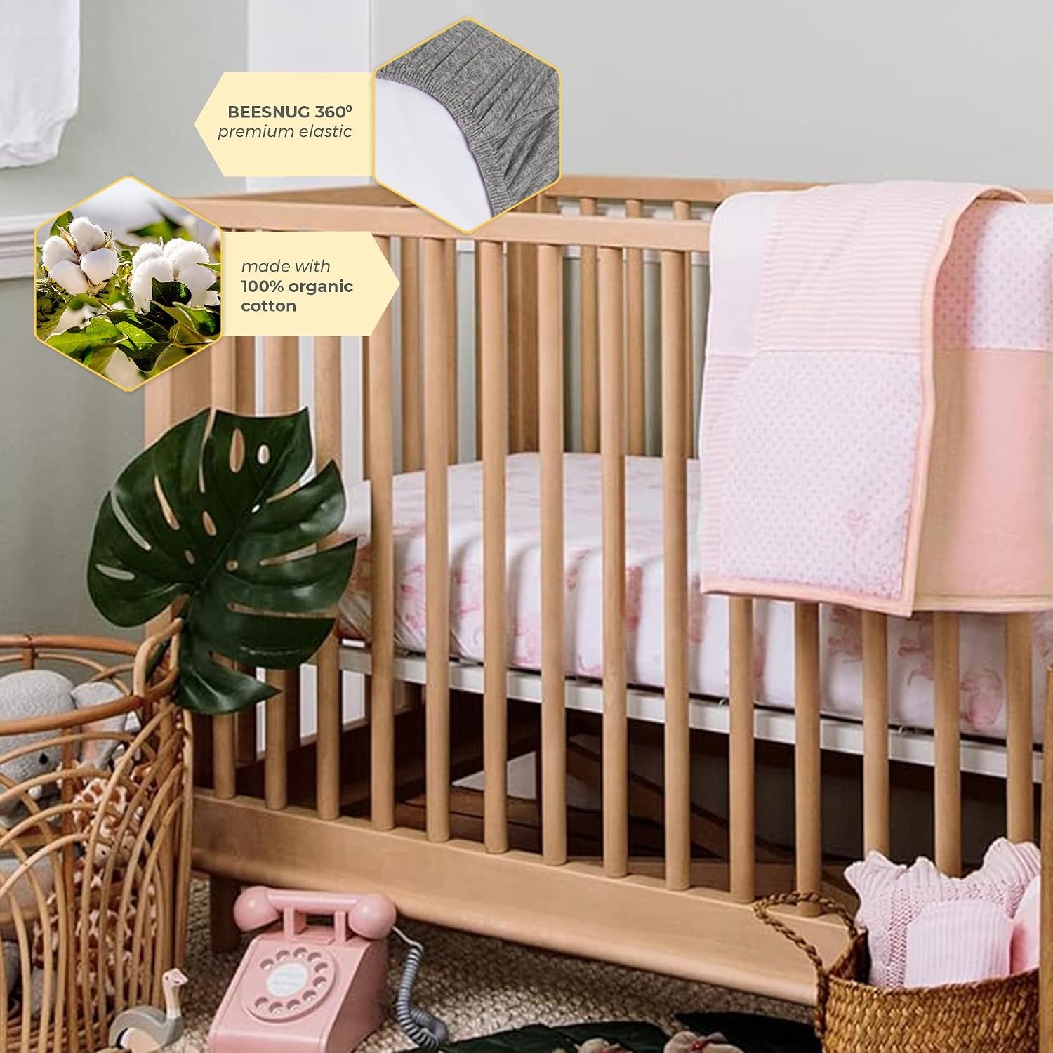 image:imageBurts Bees Baby Fitted Crib Sheet Girls Boys amp Unisex 100 Organic Cotton Crib Sheet for Standard Crib amp Toddler MattressesBlossom Elephants