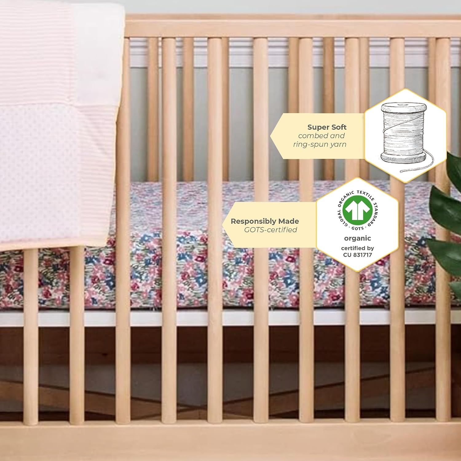 image:imageBurts Bees Baby Fitted Crib Sheet Girls Boys amp Unisex 100 Organic Cotton Crib Sheet for Standard Crib amp Toddler MattressesFlower Fields