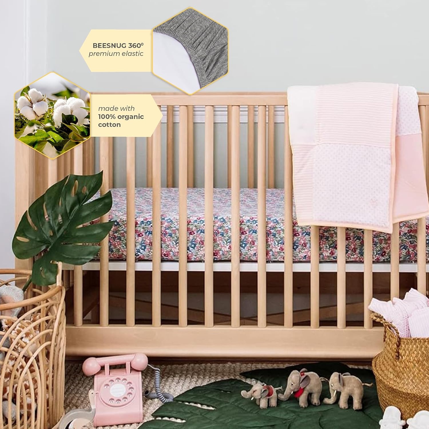 image:imageBurts Bees Baby Fitted Crib Sheet Girls Boys amp Unisex 100 Organic Cotton Crib Sheet for Standard Crib amp Toddler MattressesFlower Fields