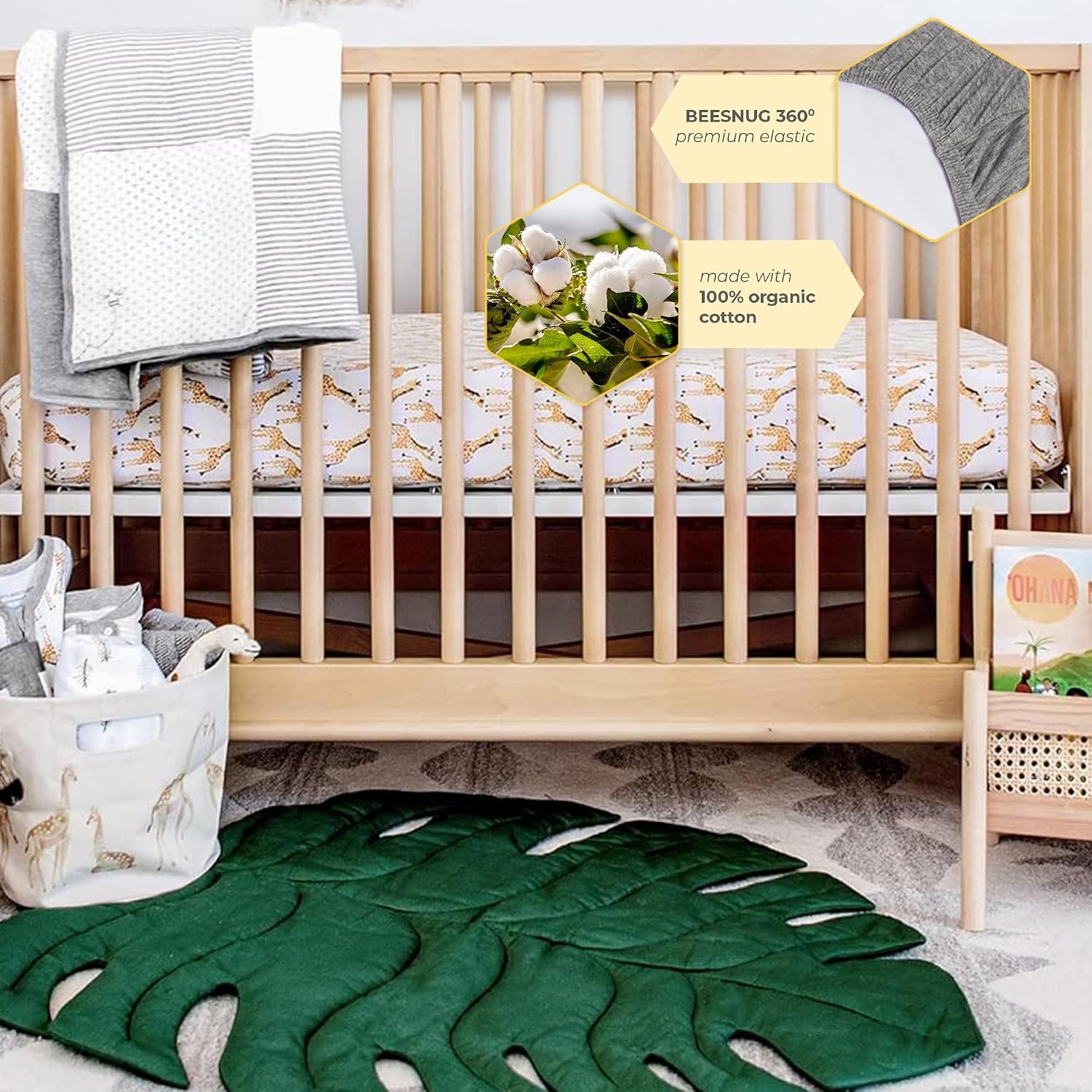 image:imageBurts Bees Baby Fitted Crib Sheet Girls Boys amp Unisex 100 Organic Cotton Crib Sheet for Standard Crib amp Toddler MattressesGiraffes